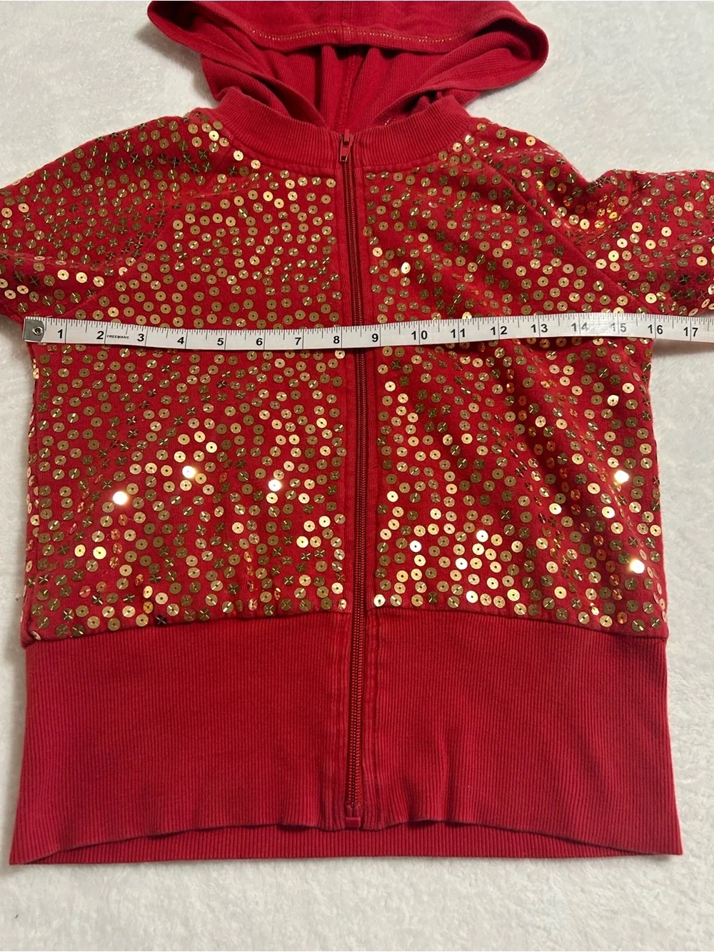 Vintage Y2K Mary-Kate & Ashley Red Gold Sequin Zip Hoodie Girls L 10/12